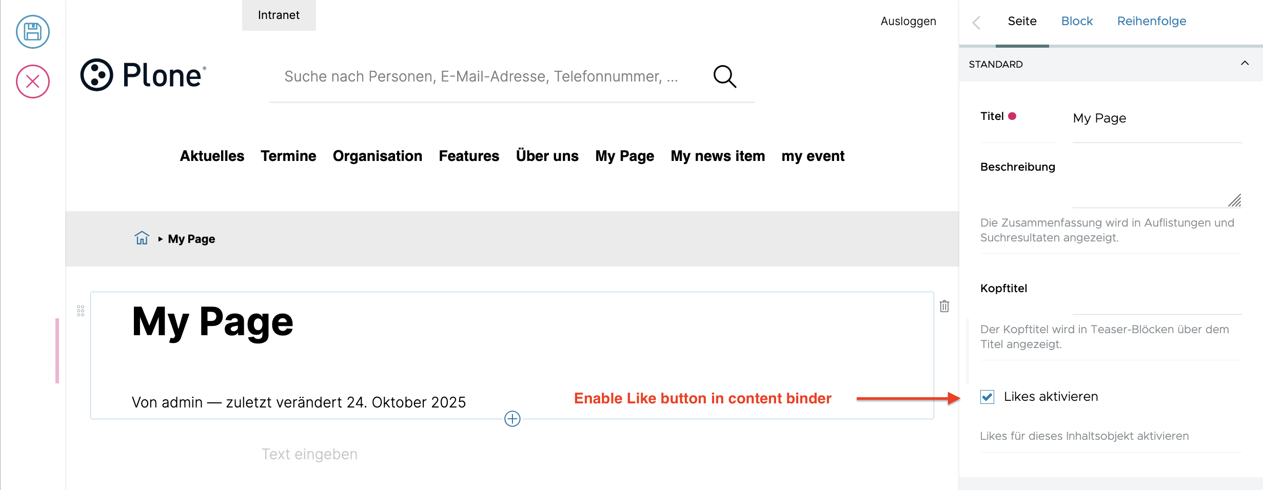 Enable rating on content item